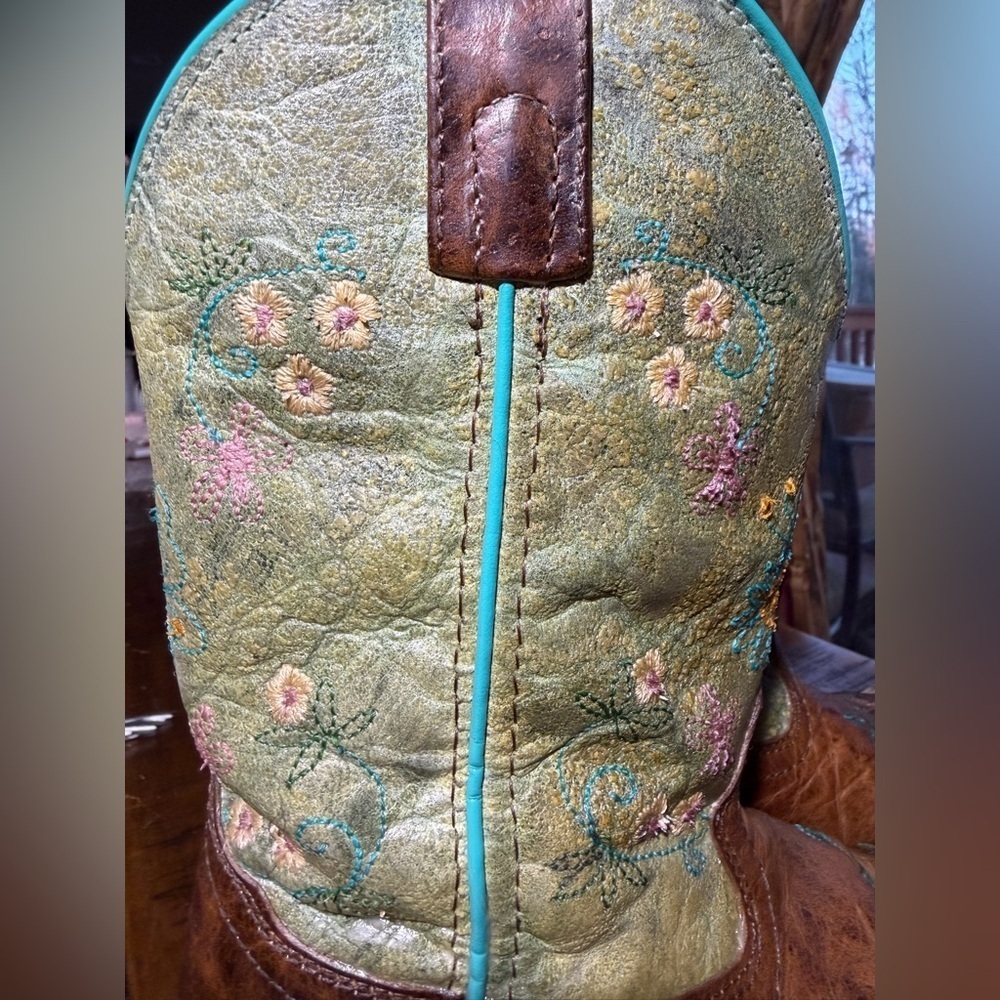 Kids Embroidered Brown and Green Boots - Picture 10 of 14